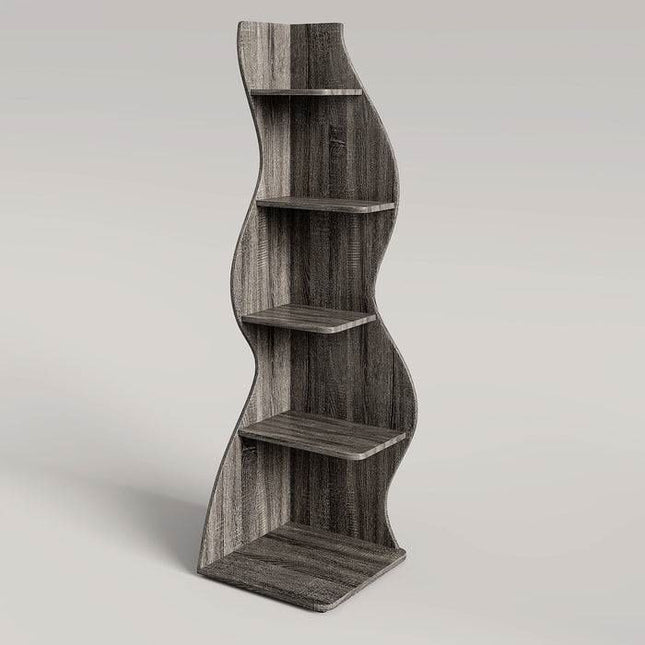 Modern 5 Shelf Corner Bookcase in Grey Wood Finish